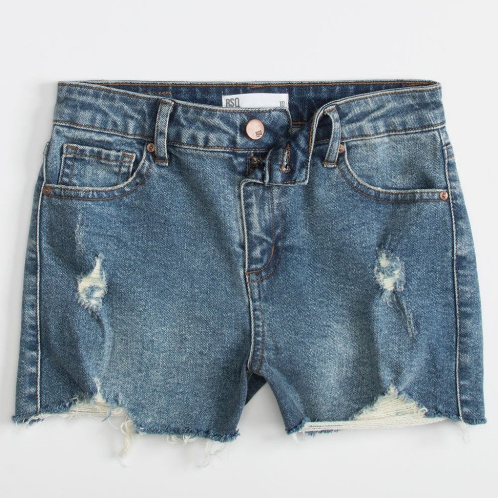 RSQ Vintage High Rise Destructed Girls Denim Shorts. Size 14